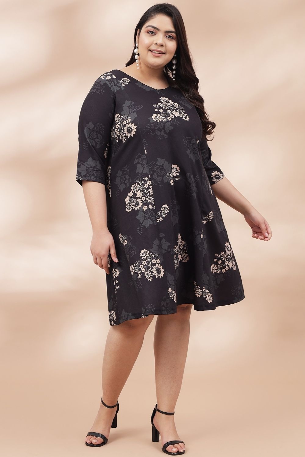 Plus Size Black Luxe Floral Printed Dress