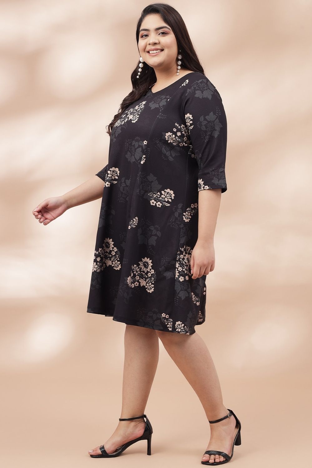 Black Luxe Floral Printed Dress for Women