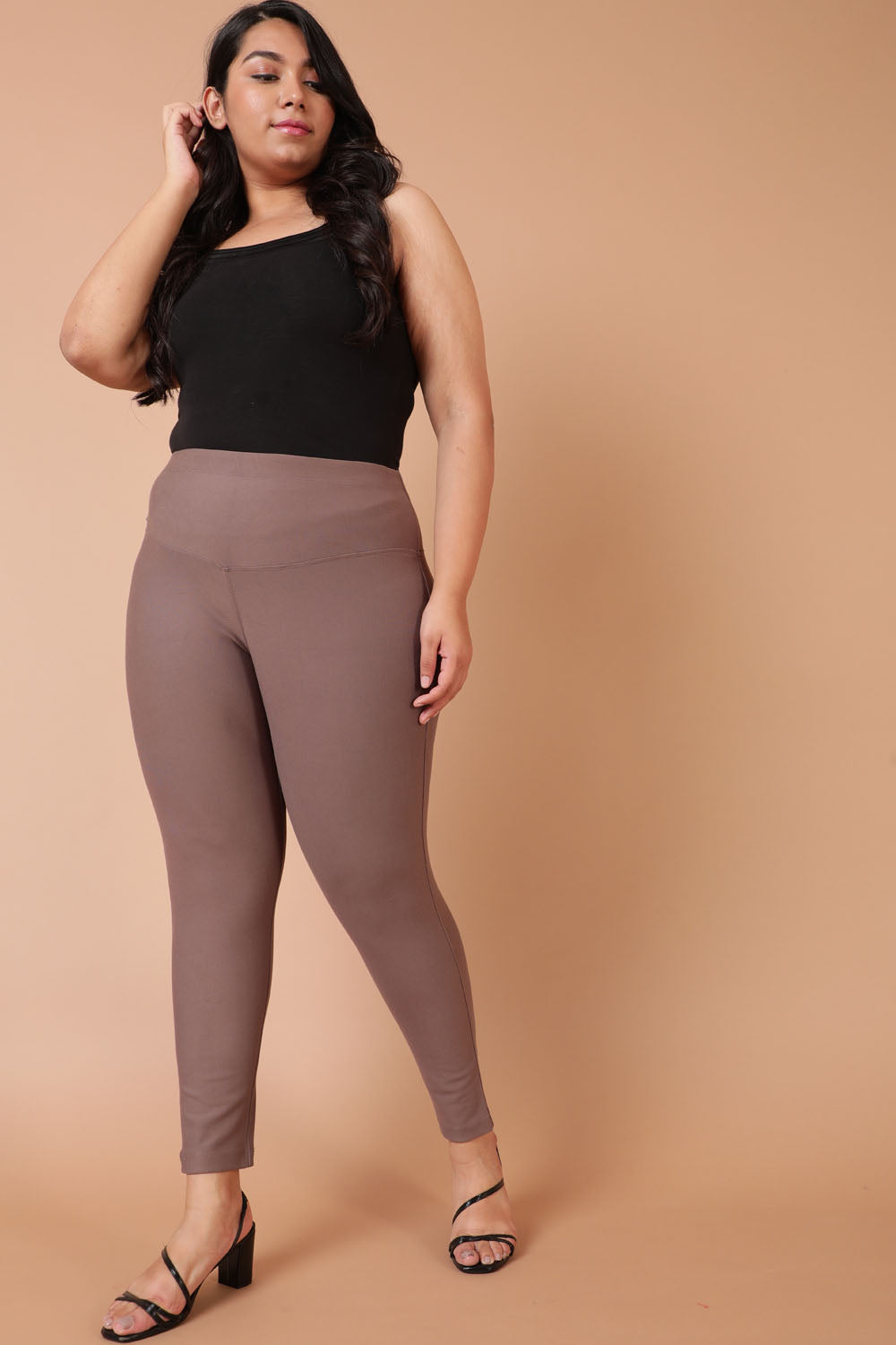 Plus Size Taupe Tummy Tucker Jeggings Online in India