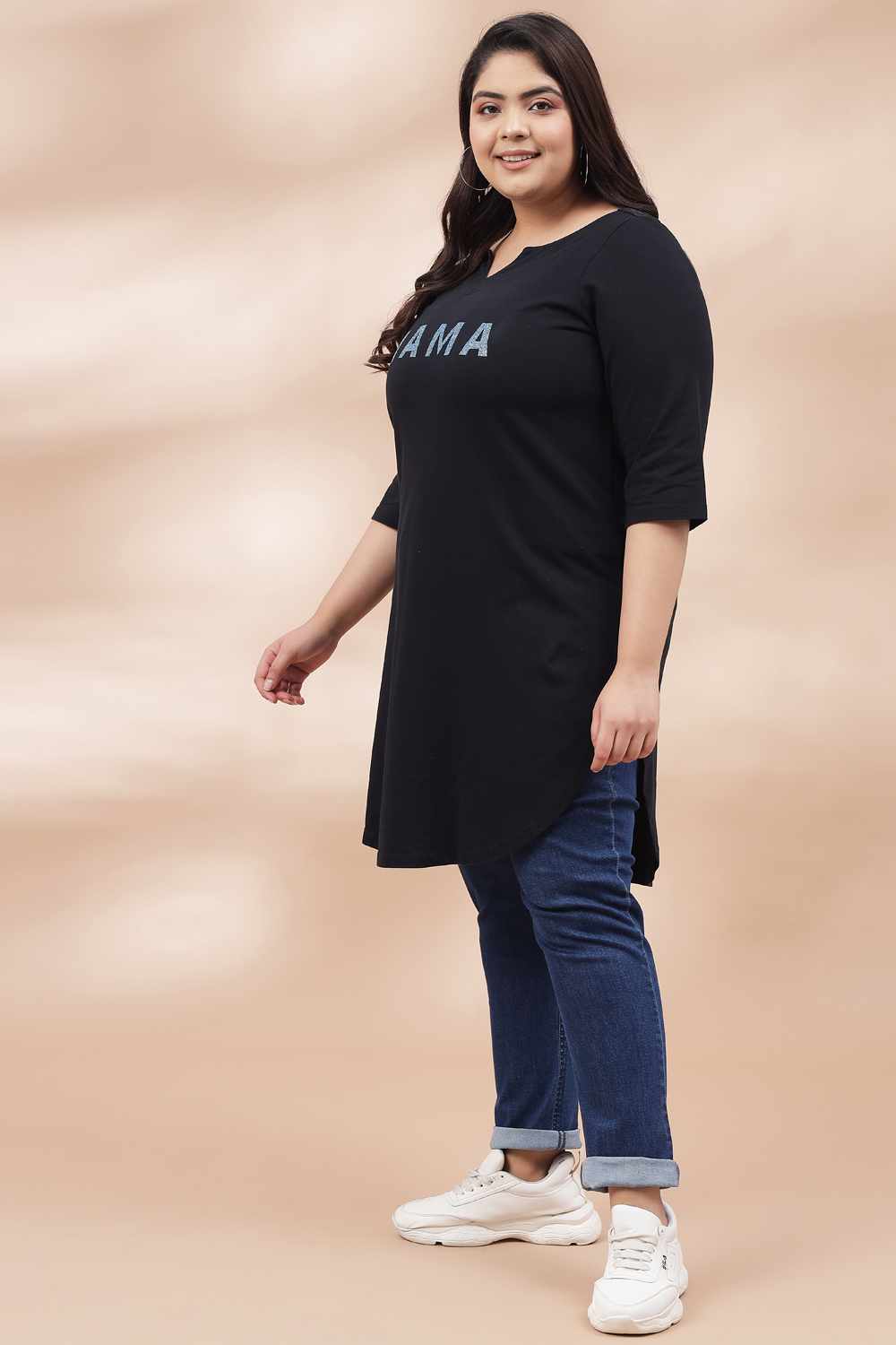 Plus Size Mama Black Longline Tshirt