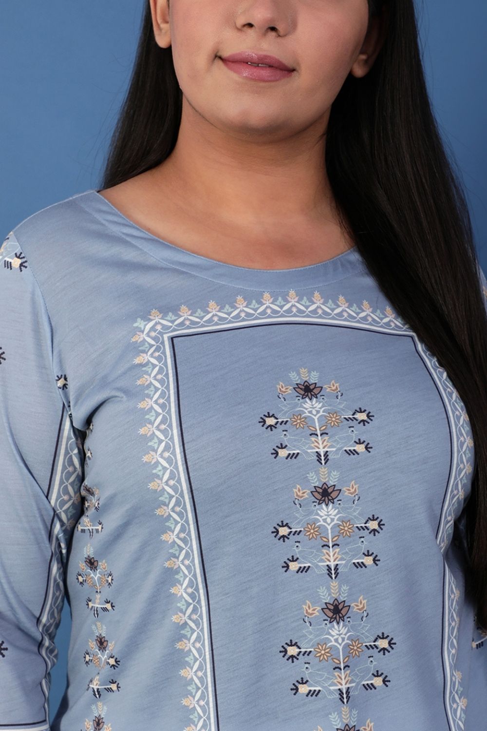 Spring Blue Ethnic Printed Kurti