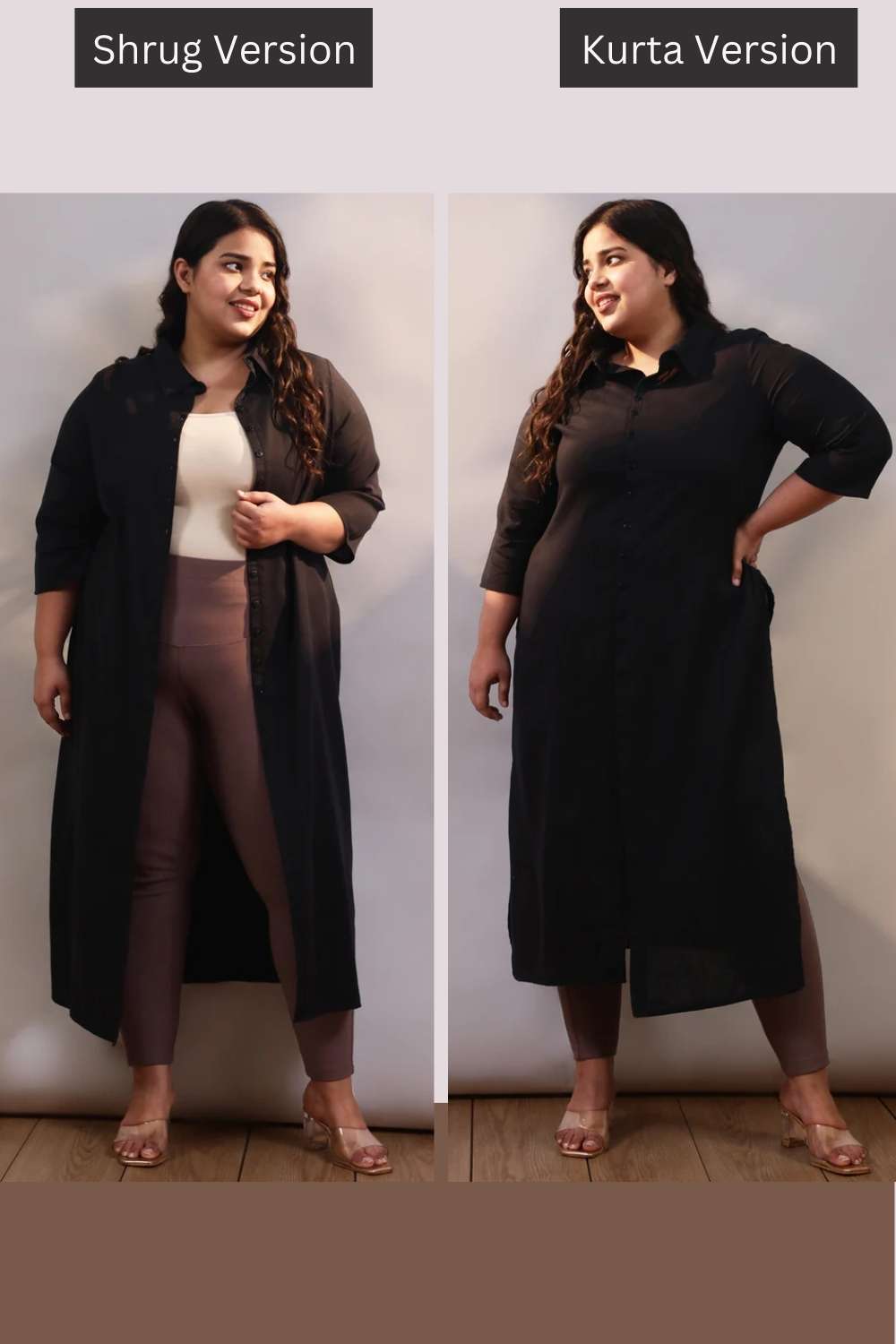 Buy Plus Size Black Cotton Linen Kurta Shrug