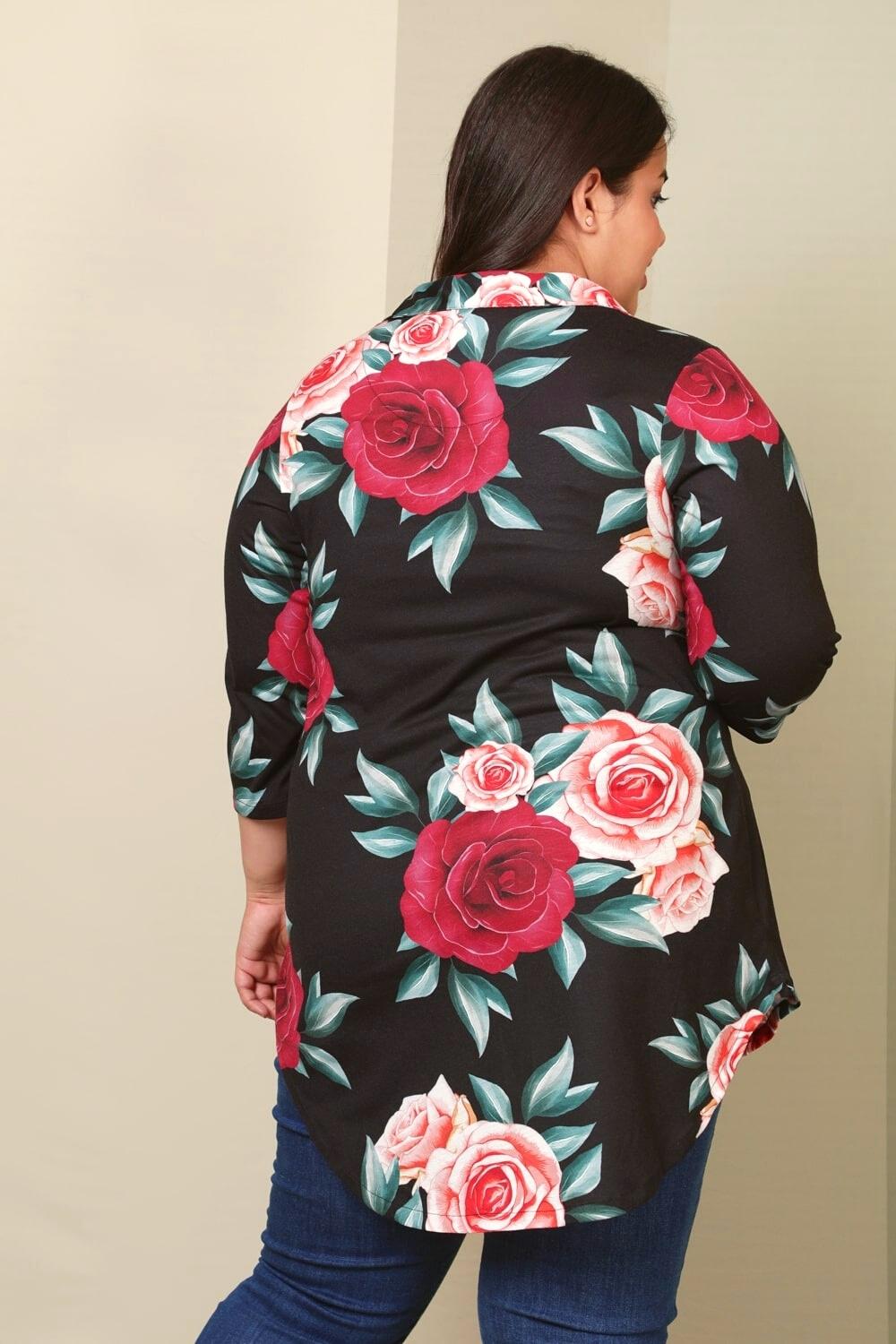 Comfortable Black Floral Centre Pleat Top 1