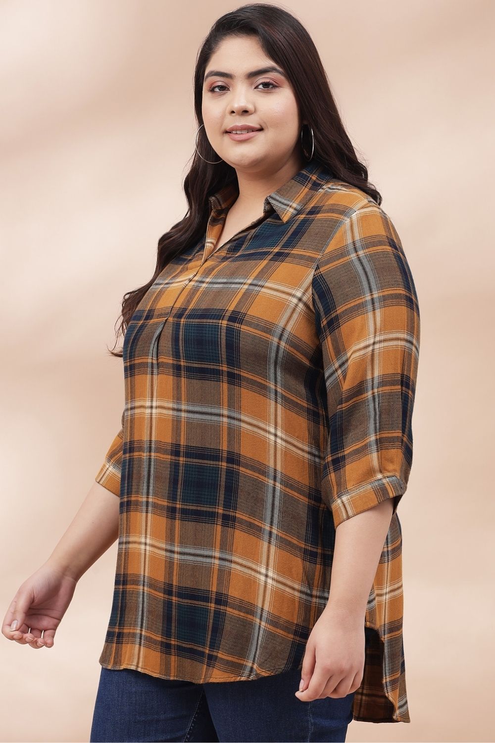 Yellow Check Centre Pleat Top
