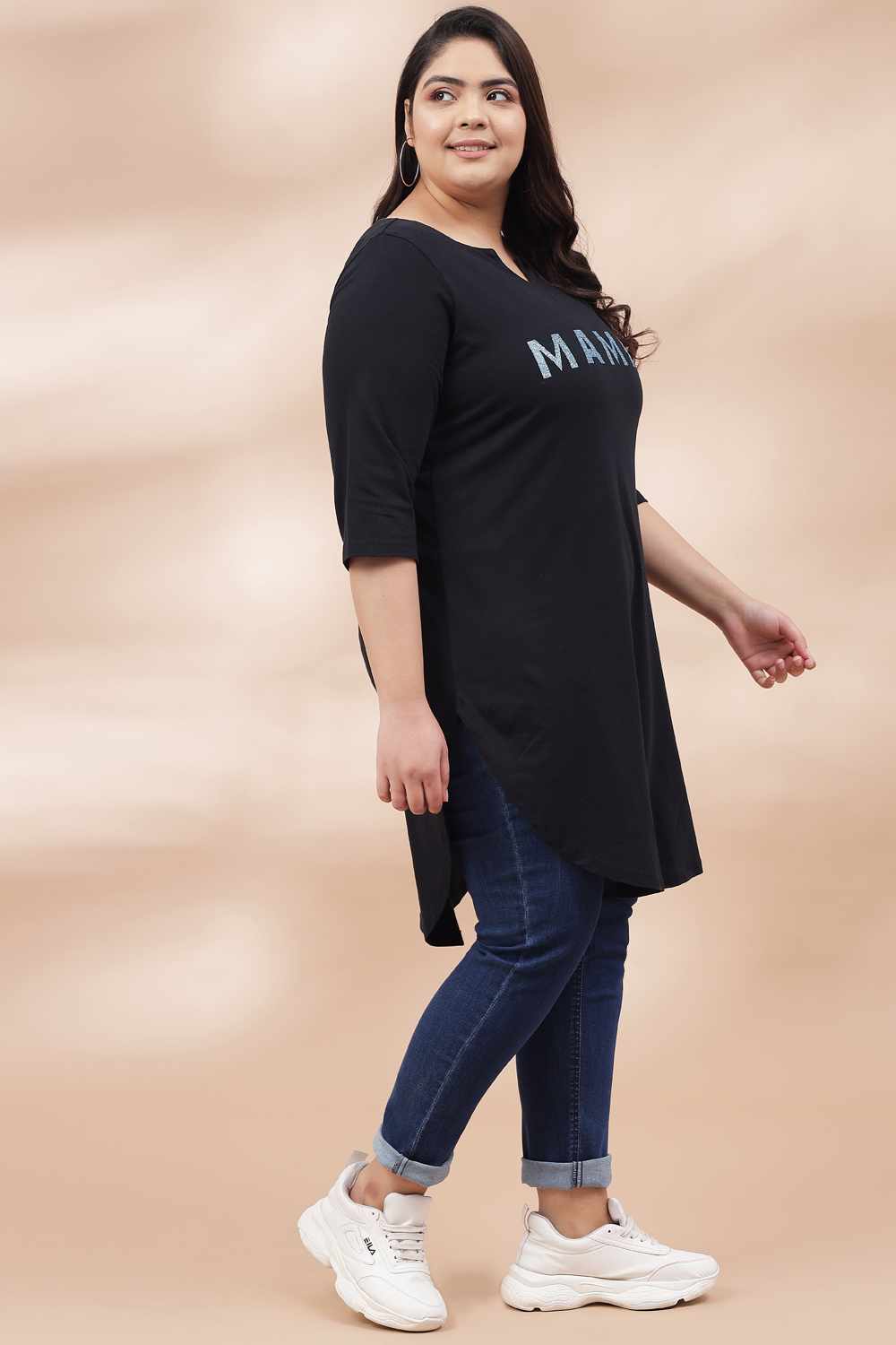 Mama Black Longline Tshirt for Women