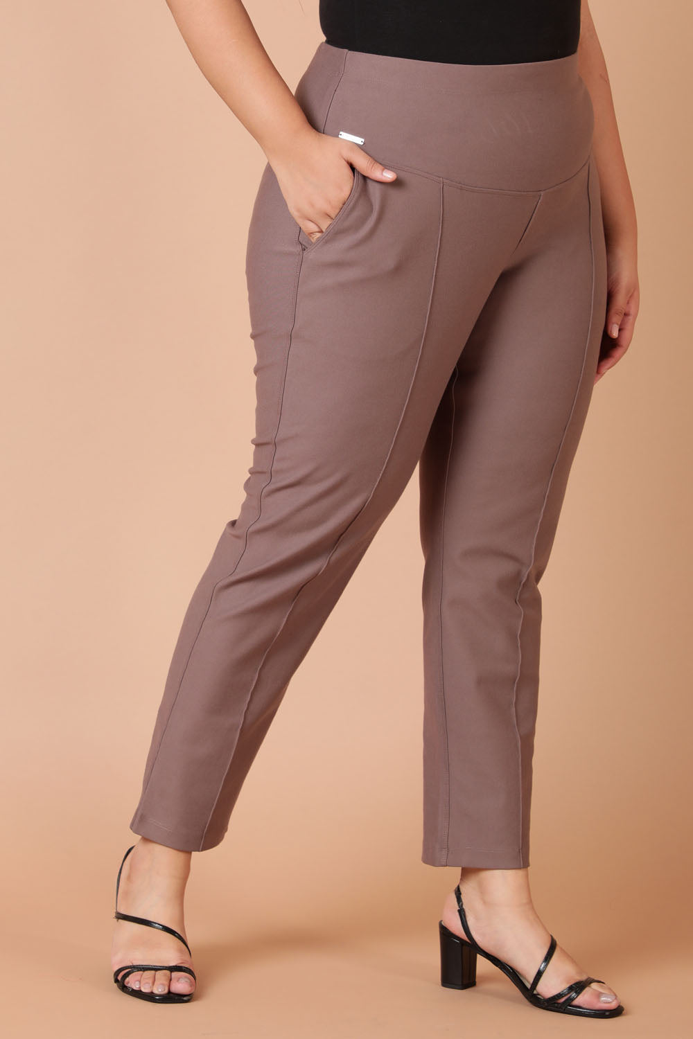Brownish Grey Crease Seam Tummy Tucker Pants