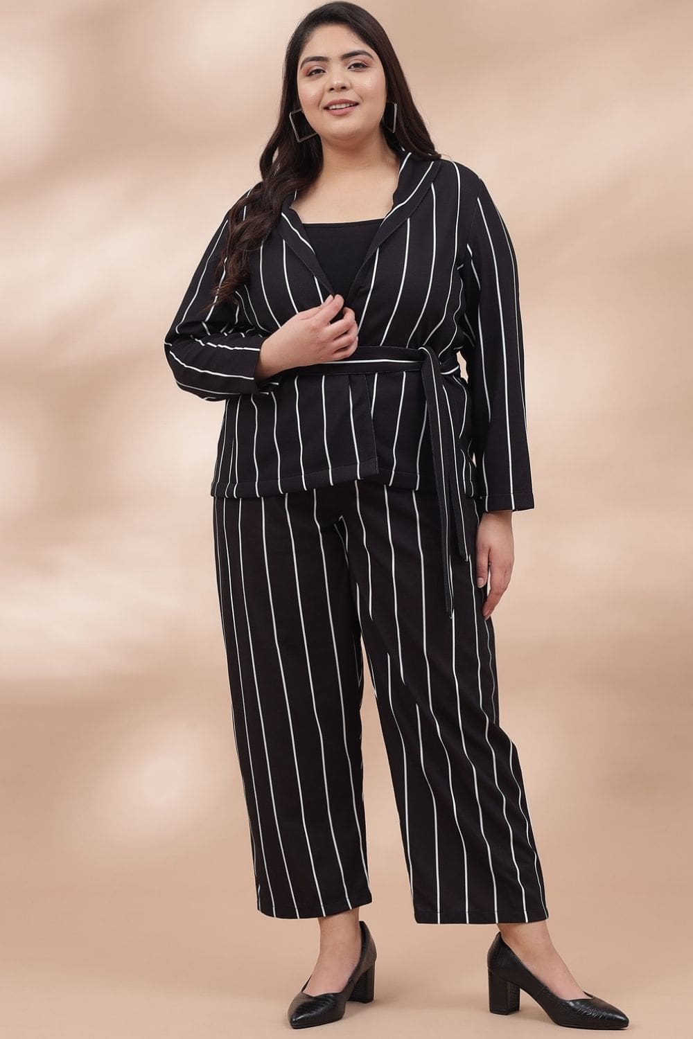 Buy Black White Striped Blazer