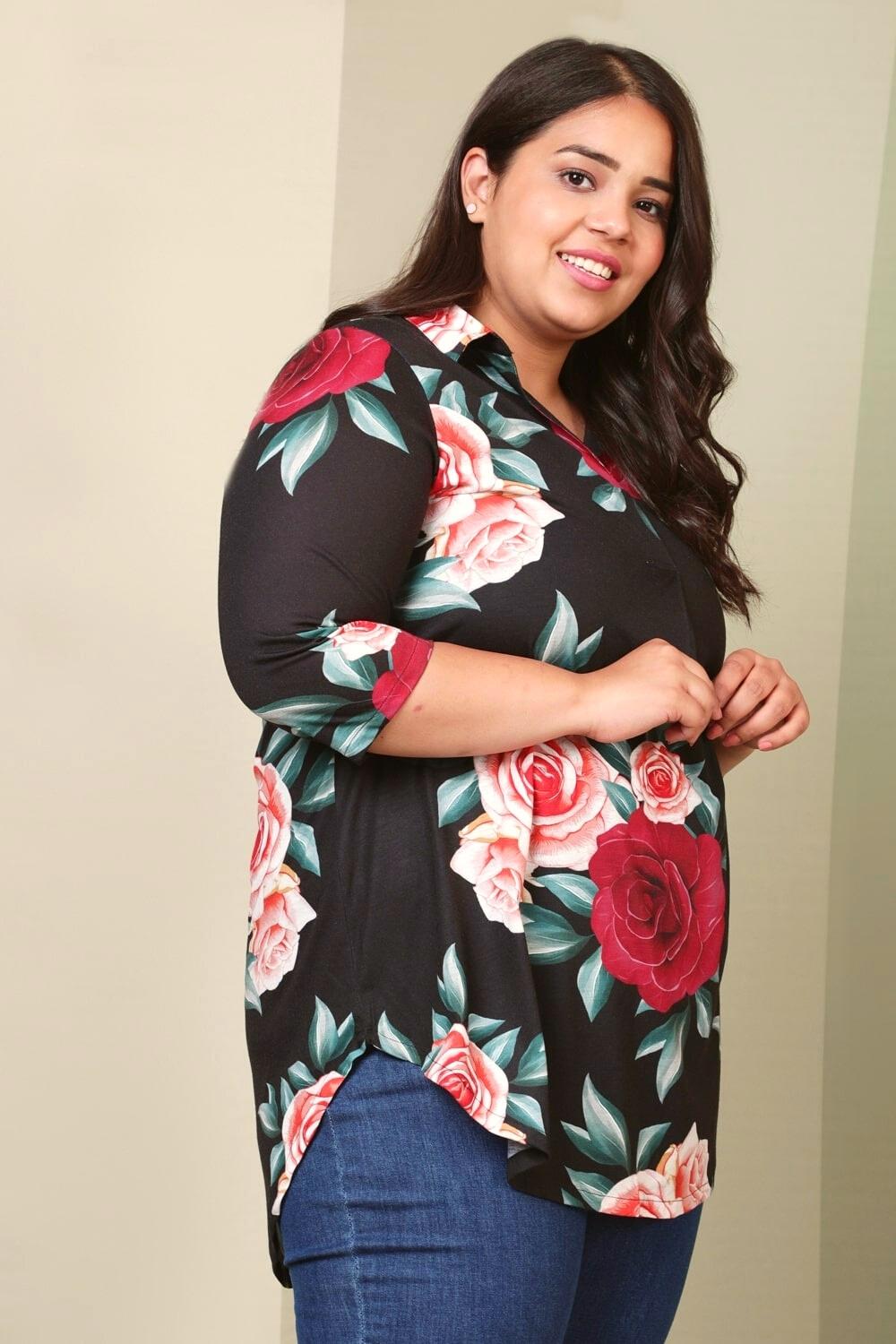 Black Floral Centre Pleat Top 1 for Women