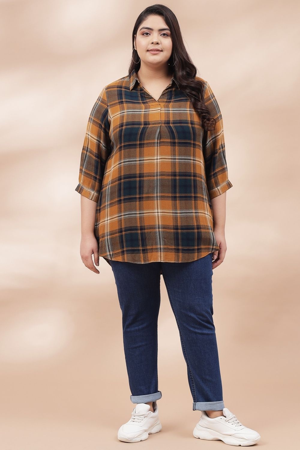 Yellow Check Centre Pleat Top
