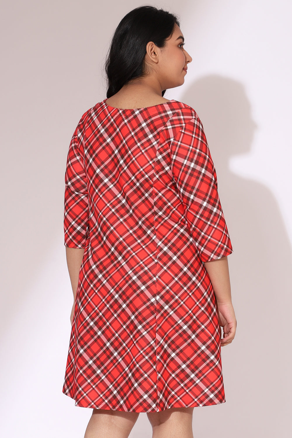 Comfortable Red Plaid Printed Dress