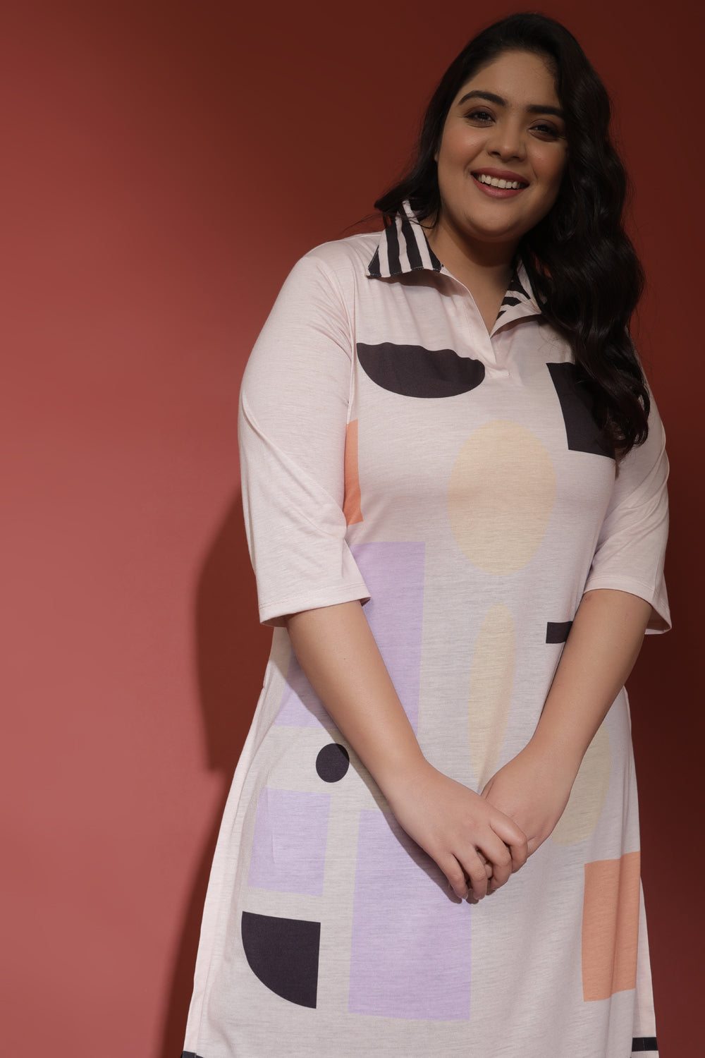 Plus Size Geometric Modern Art Printed Kurta