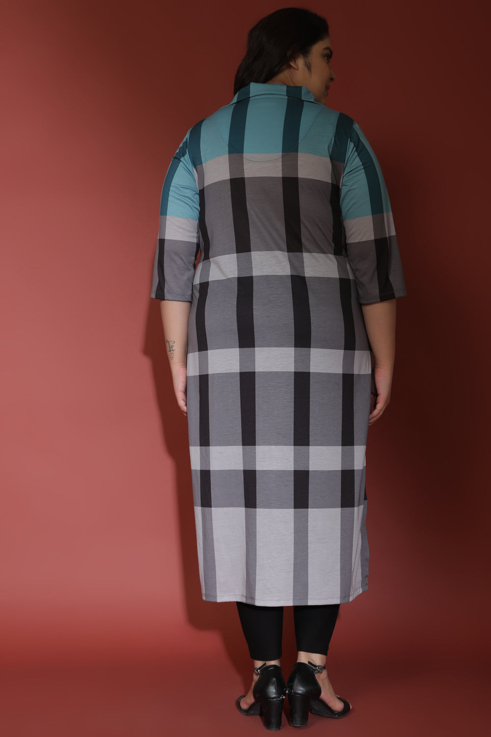 Blue Black Check Printed Kurta