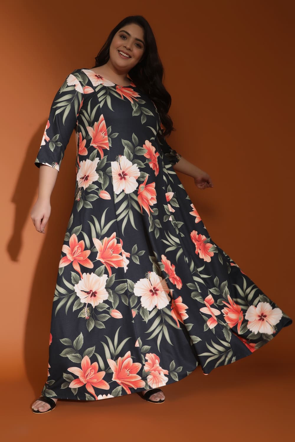 Buy Stylish Plus Size Black Floral Maxi Dress For Ladies