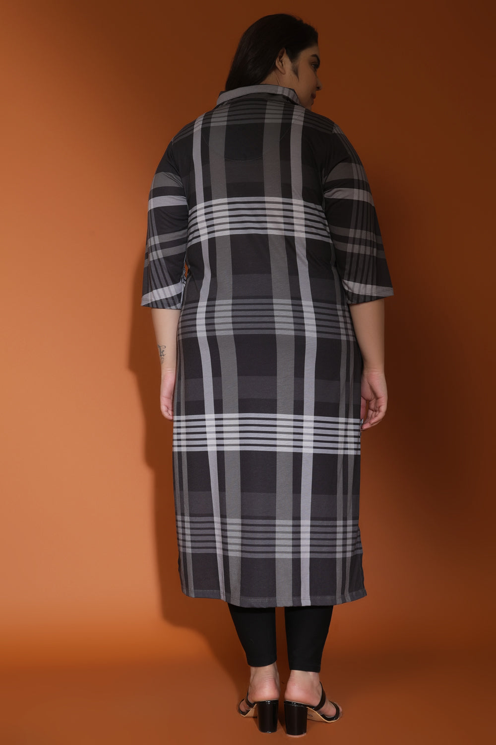 Black Grey Plaid Printed Kurta