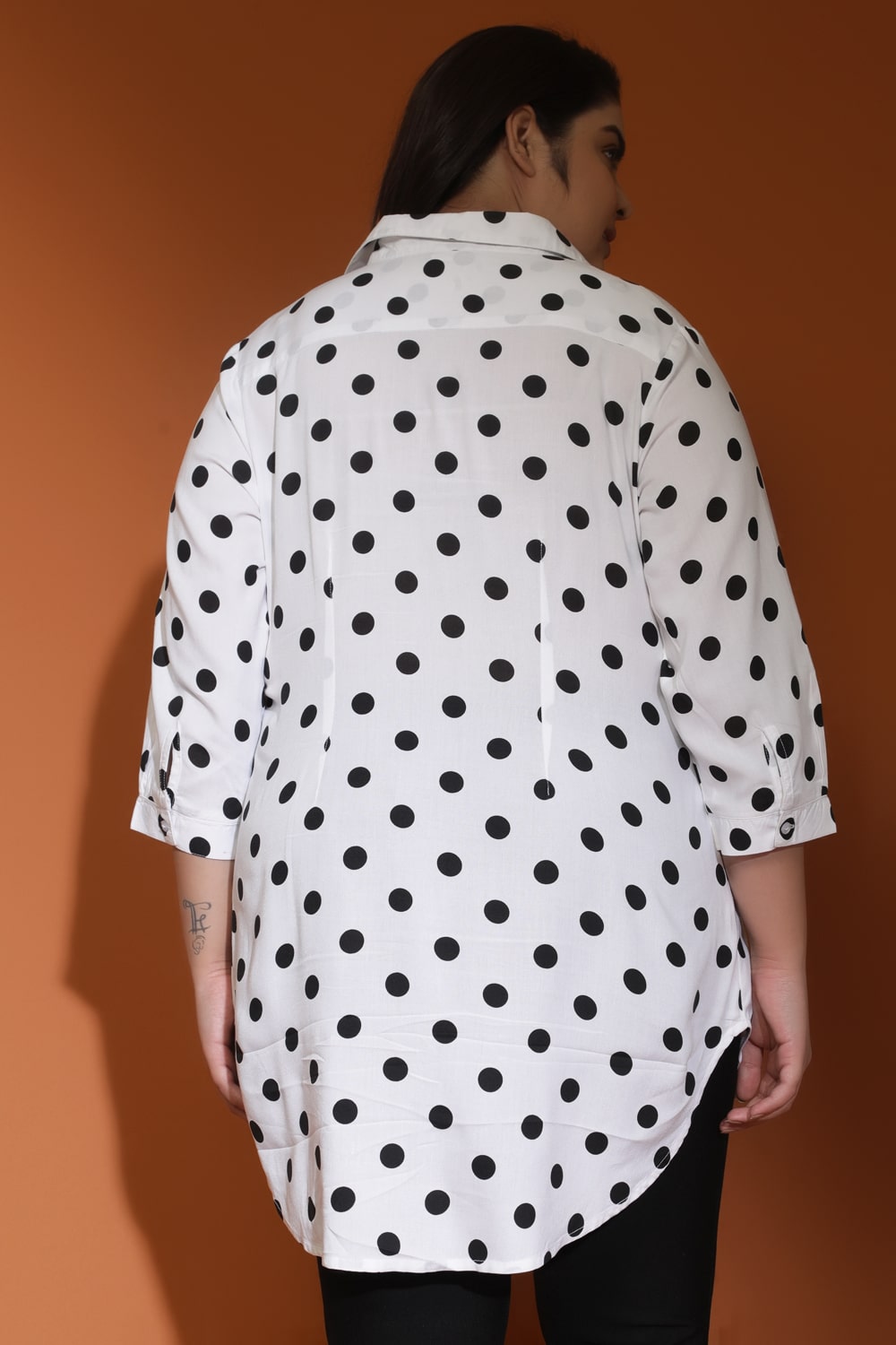 White Black Polka Centre Pleat Top