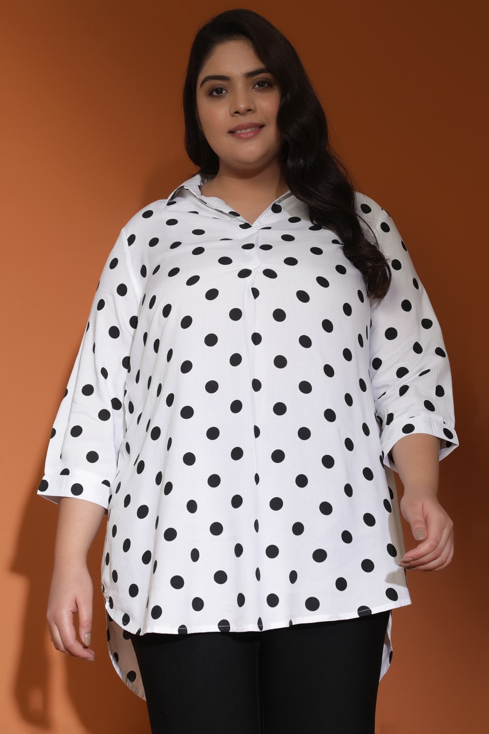 White Black Polka Centre Pleat Top