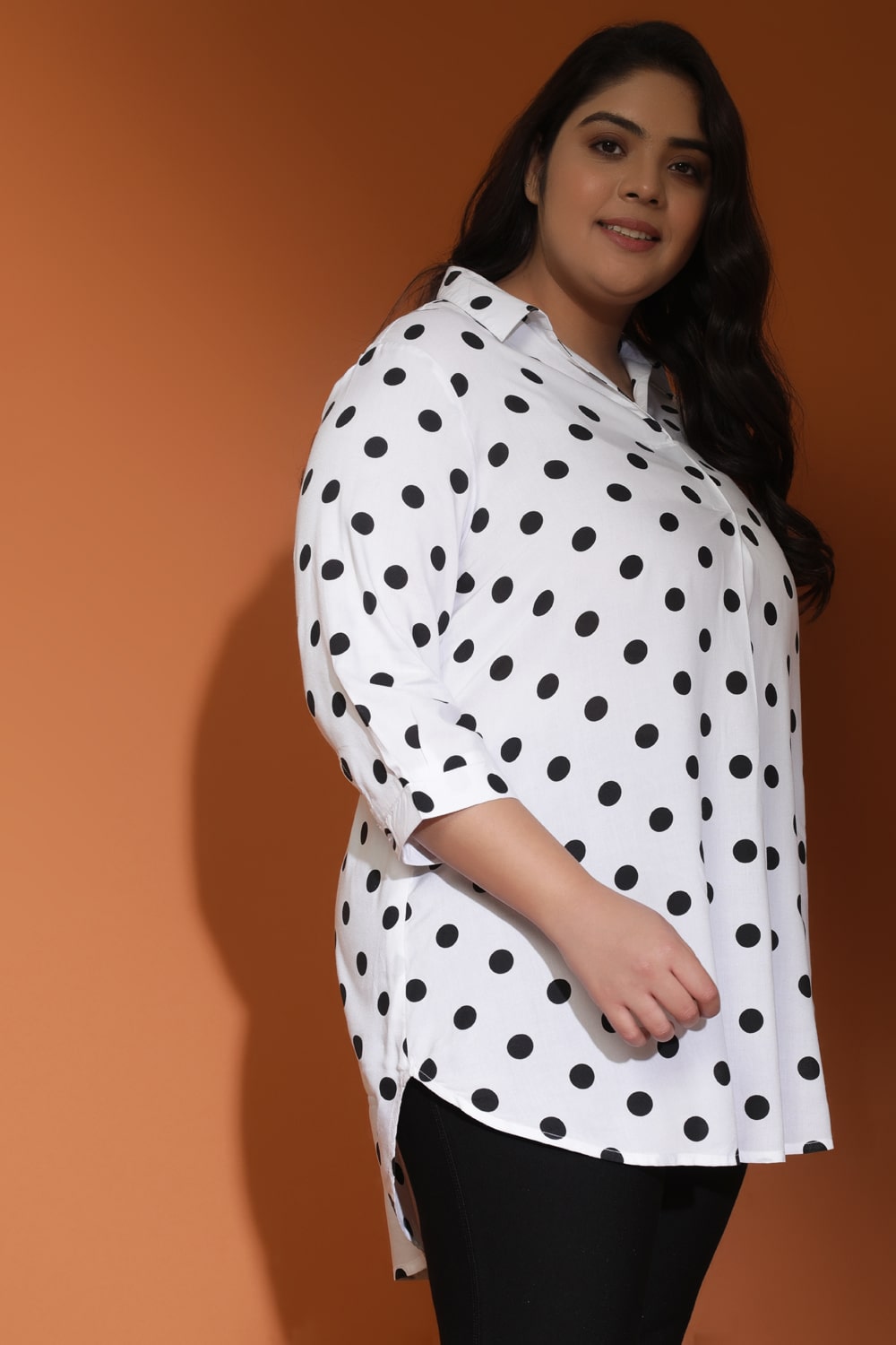 White Black Polka Centre Pleat Top