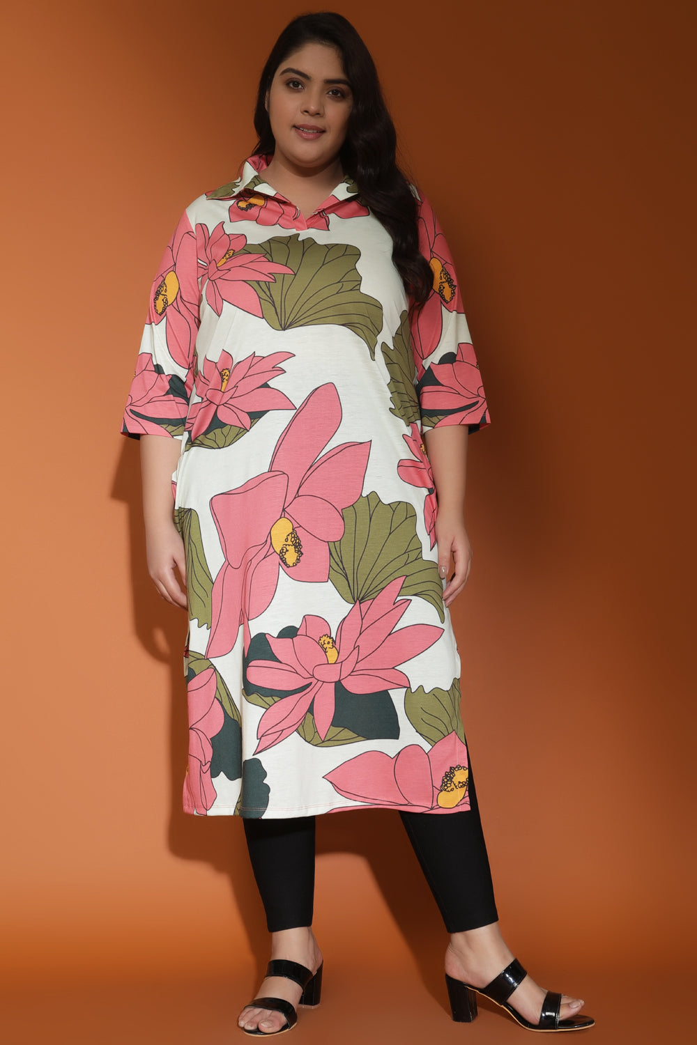 amydus soul flower printed plus size blended knit fabric kurta