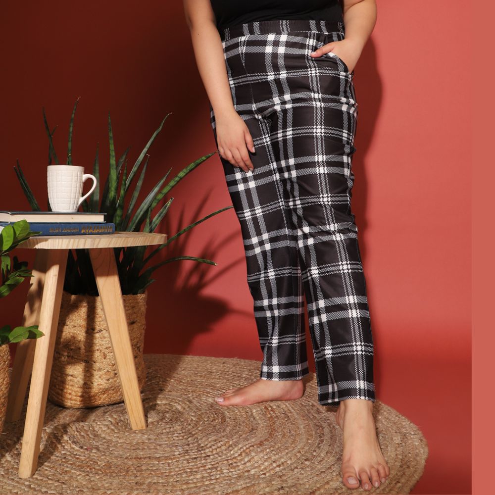Black Plaid Printed Lounge Pants