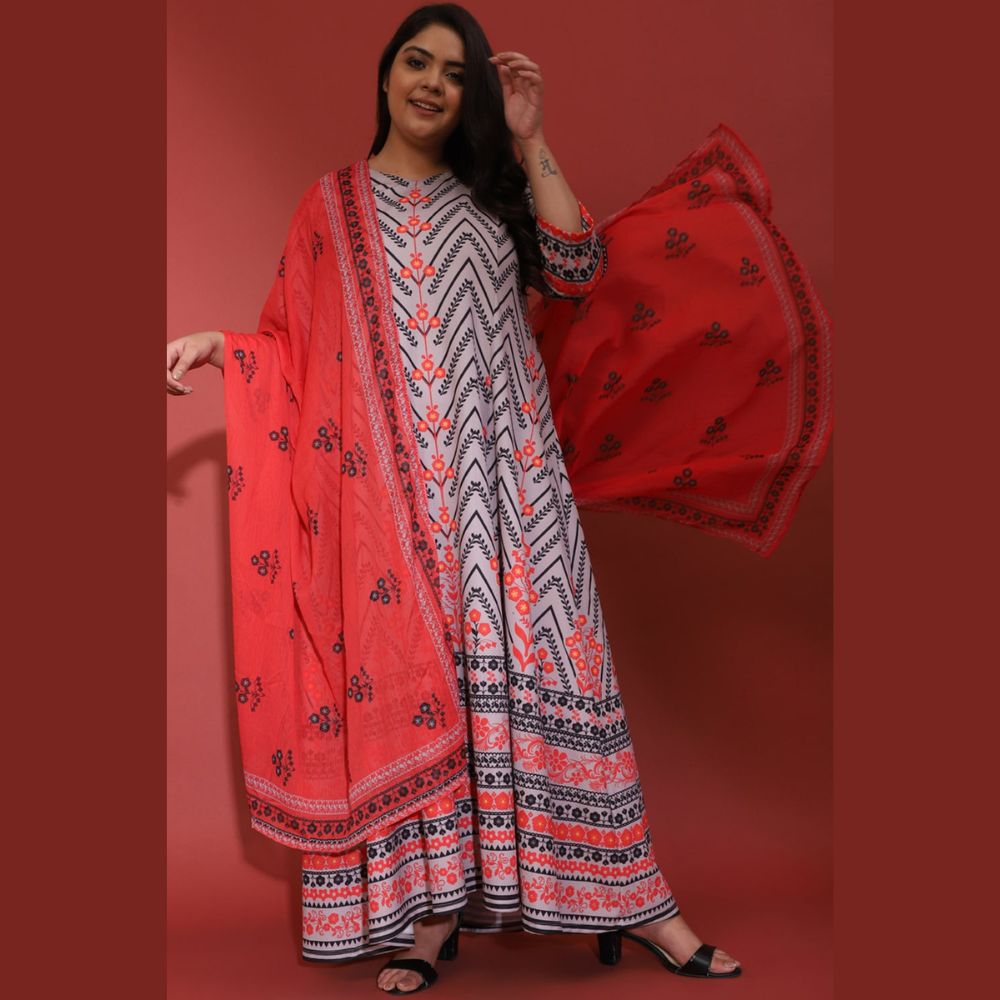 Grey Red Alaoka Printed Dress