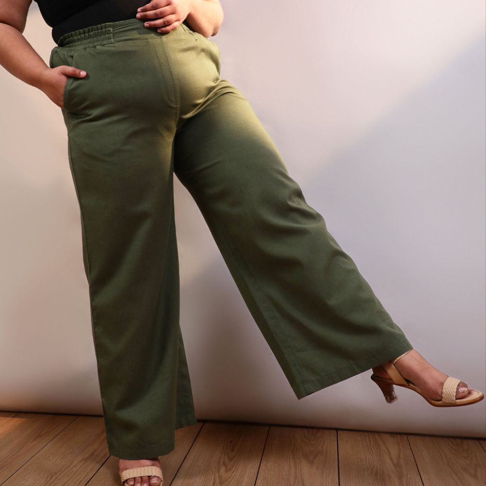 Plus Size Olive Cotton Linen Pants