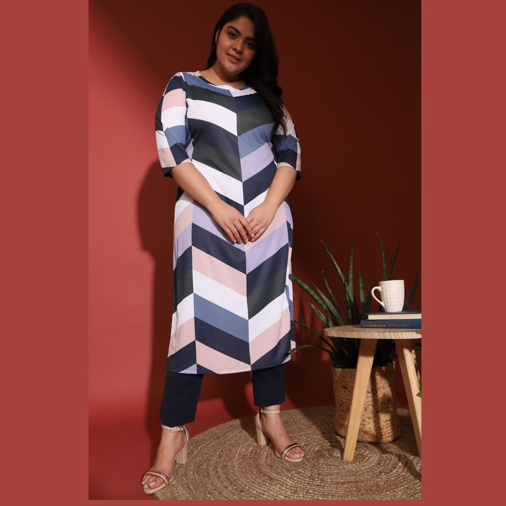 Blue Chevron Play Printed Kurti