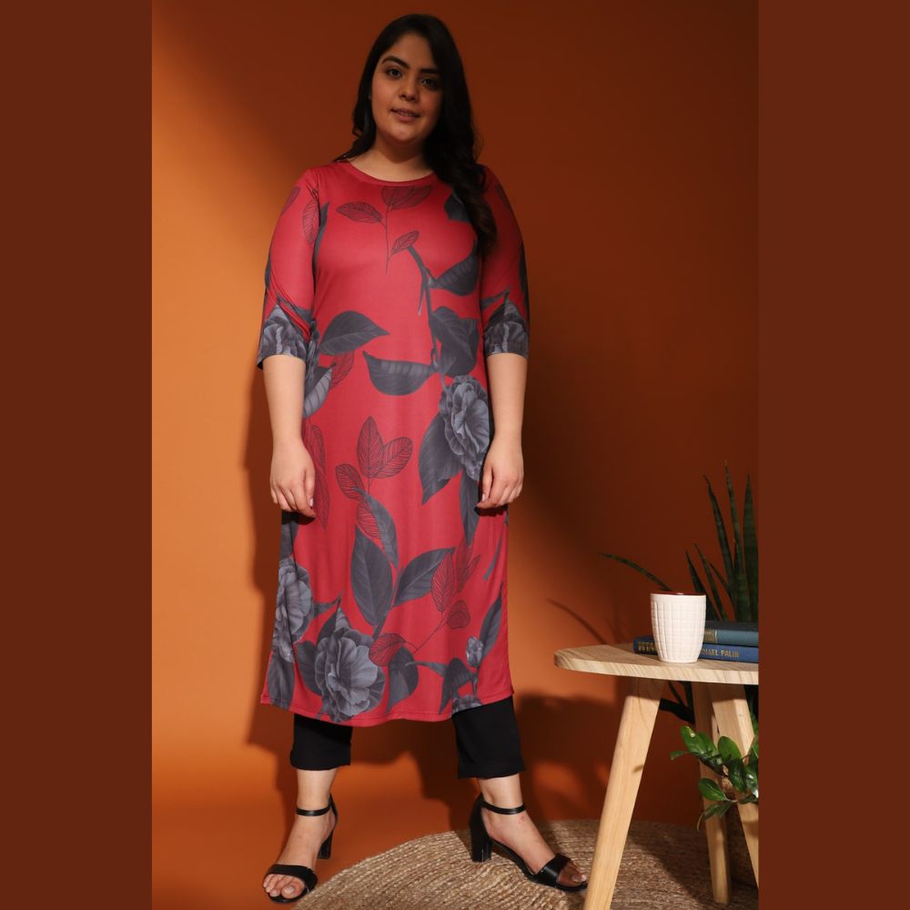 Comfortable Red Floral Printed Kurti