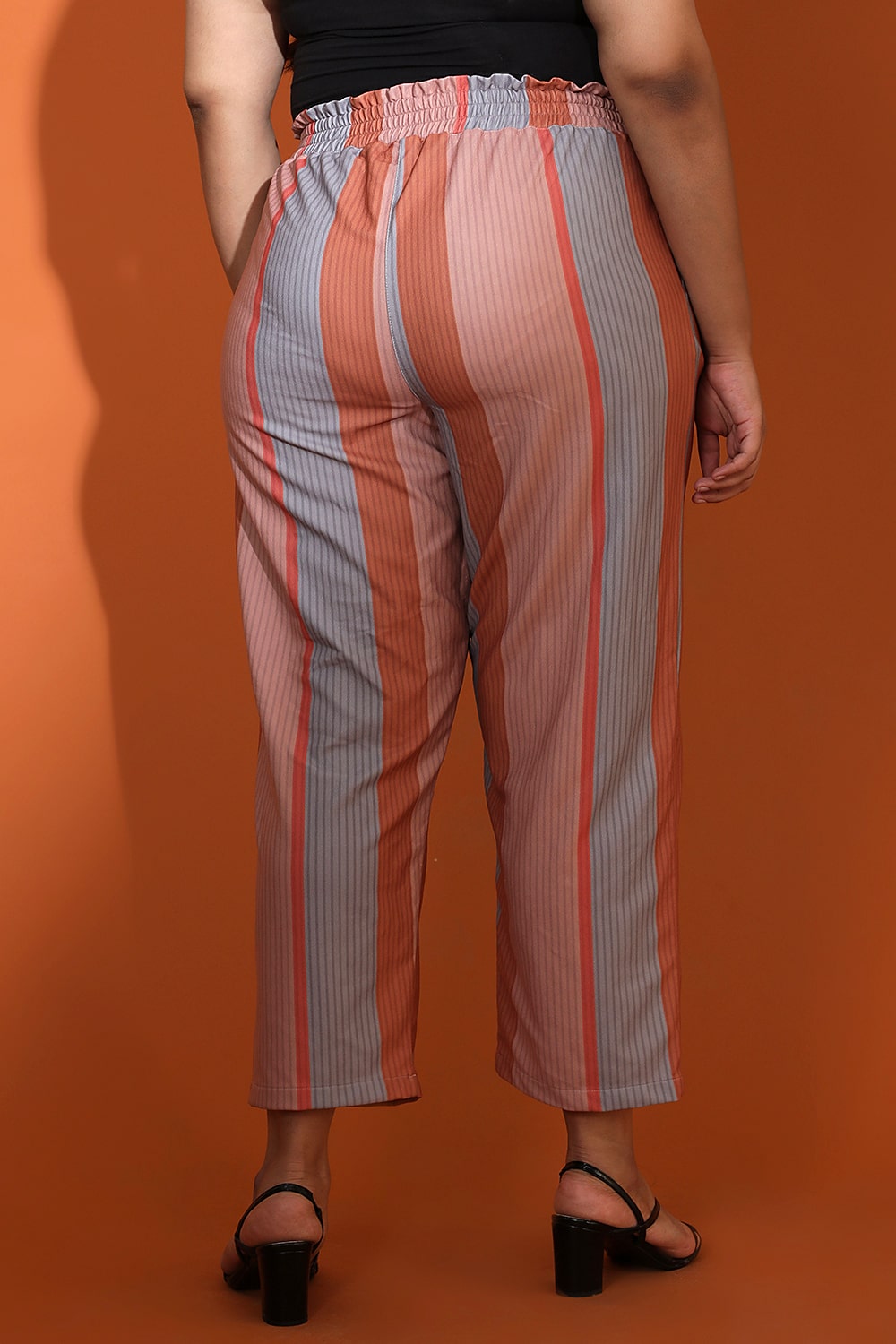 Comfortable Grey Muted Rose Stripe High Waist Pants