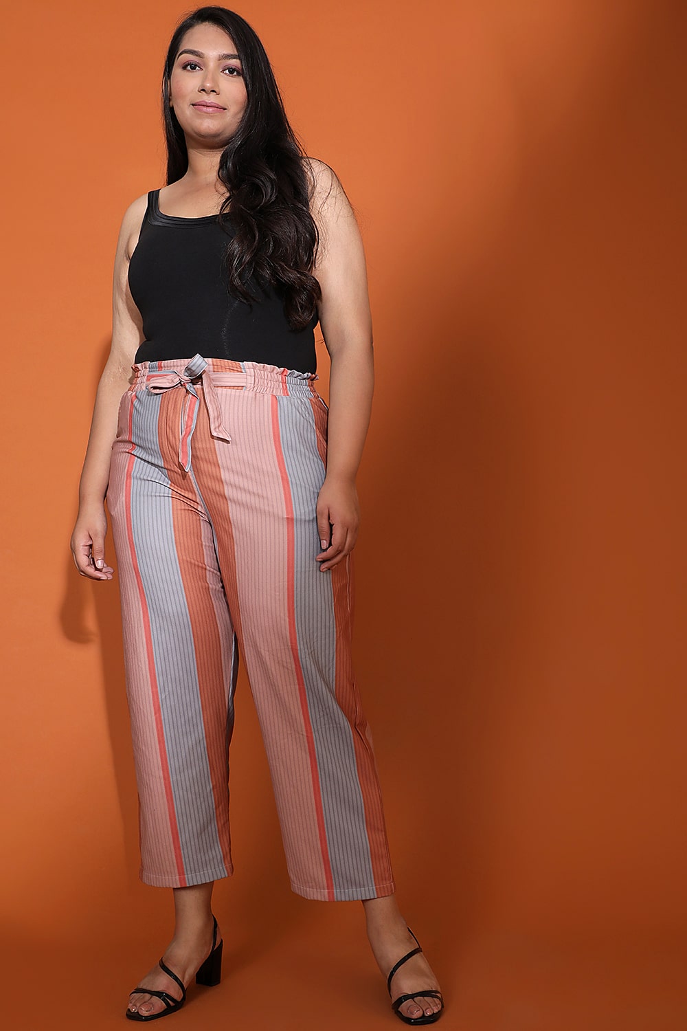 Buy Grey Muted Rose Stripe High Waist Pants