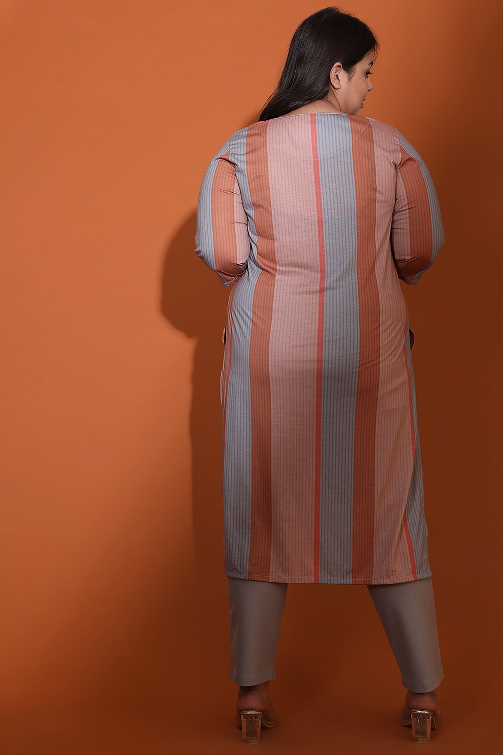 Grey Muted Rose Stripe Kurti for Women