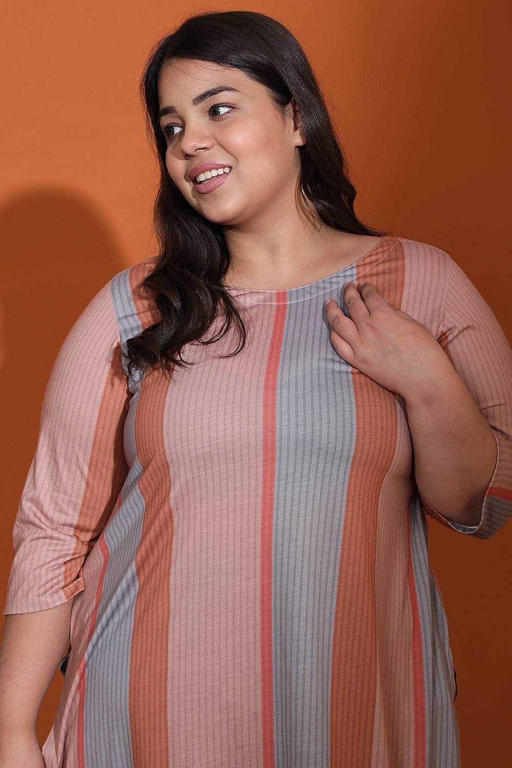 Buy Grey Muted Rose Stripe Kurti