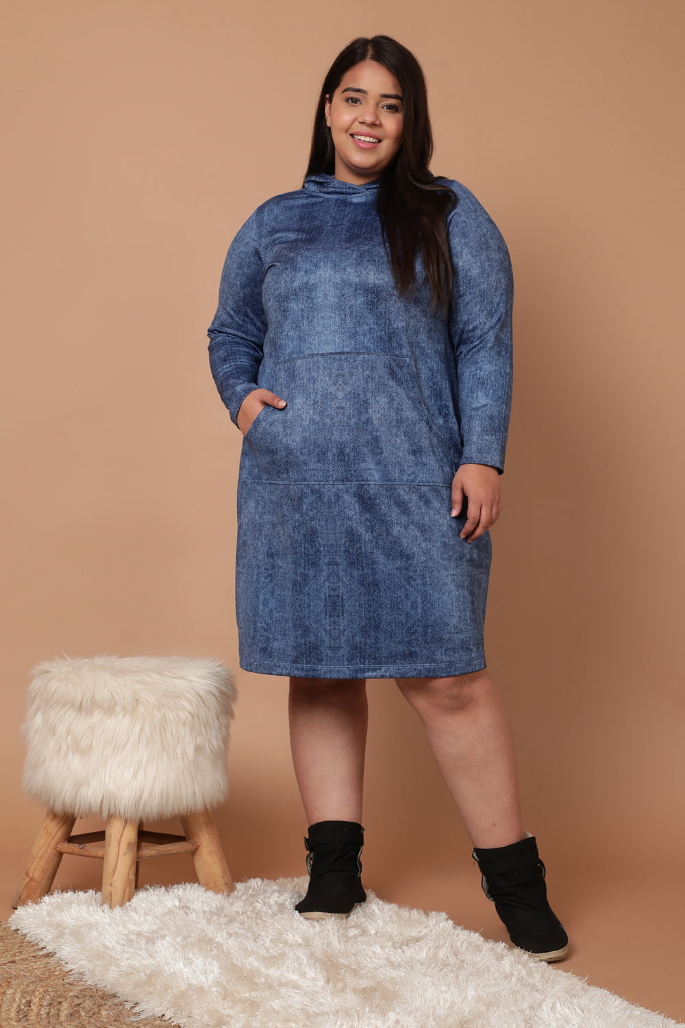 Plus Size Plus Size Coldwashed Denim Printed Sweatshirt Hoodie Winter Dress  Online in India