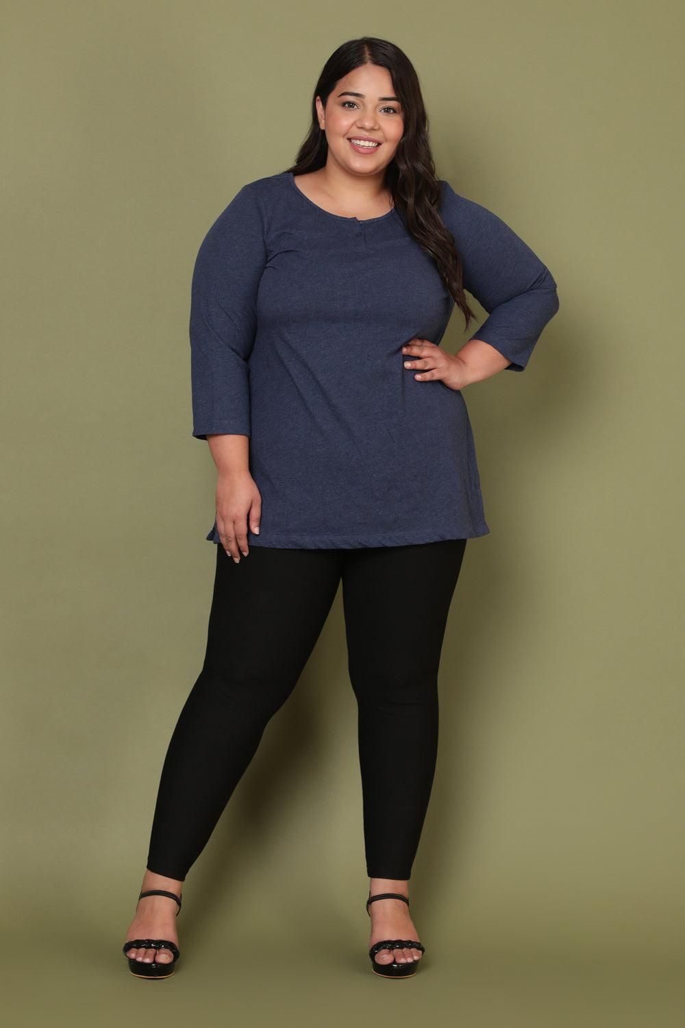 Plus Size Denim Blue Henley Tshirt