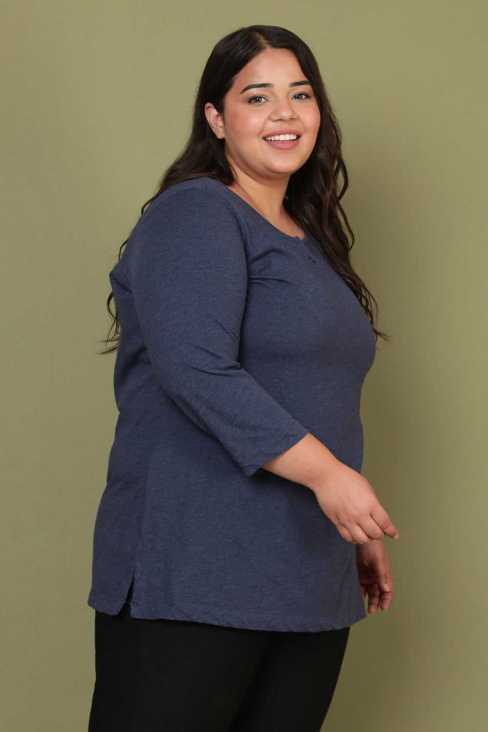 Denim Blue Henley Tshirt for Women