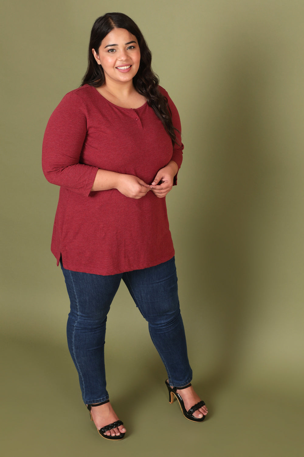 Buy Maroon Milange Henley Tshirt