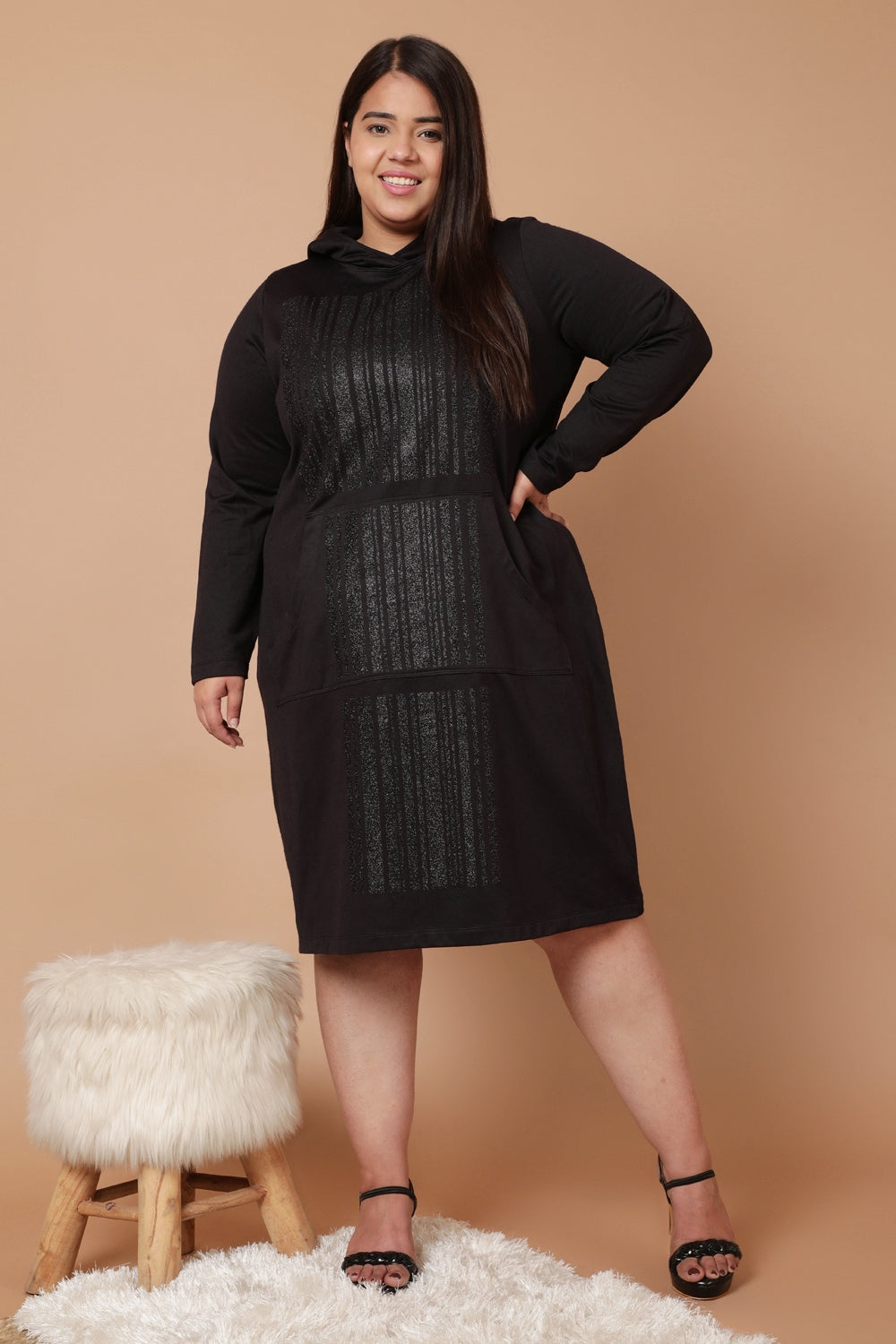 Plus Size Plus Size Black Party Sweatshirt Hoodie Winter Dress Online in  India