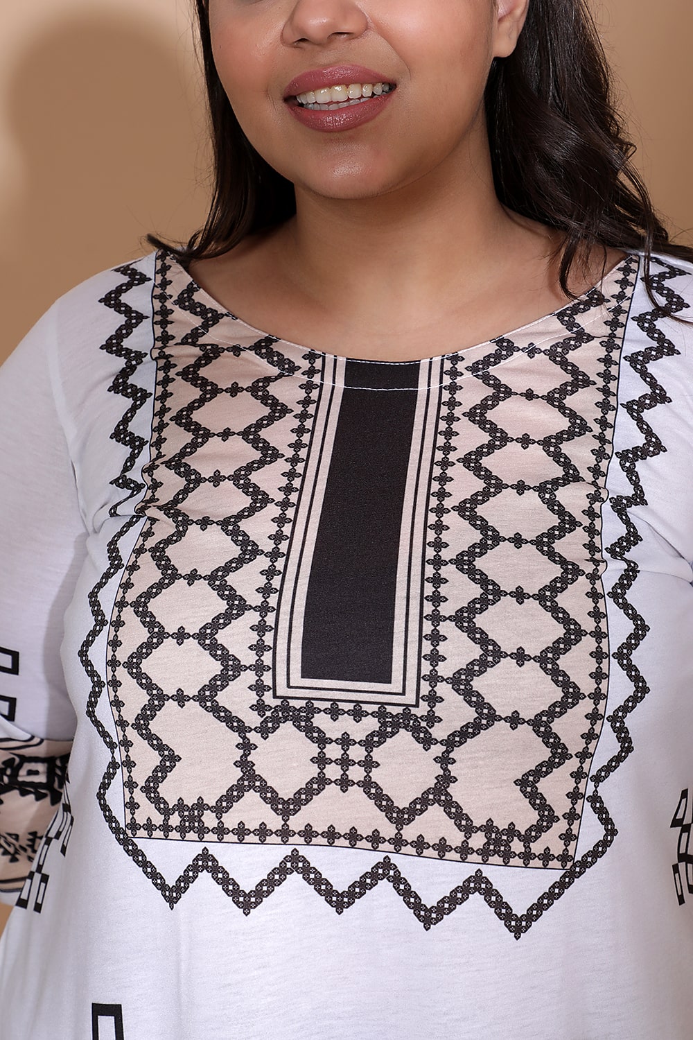 Plus Size Grey Luxe Yoke Printed Kurti