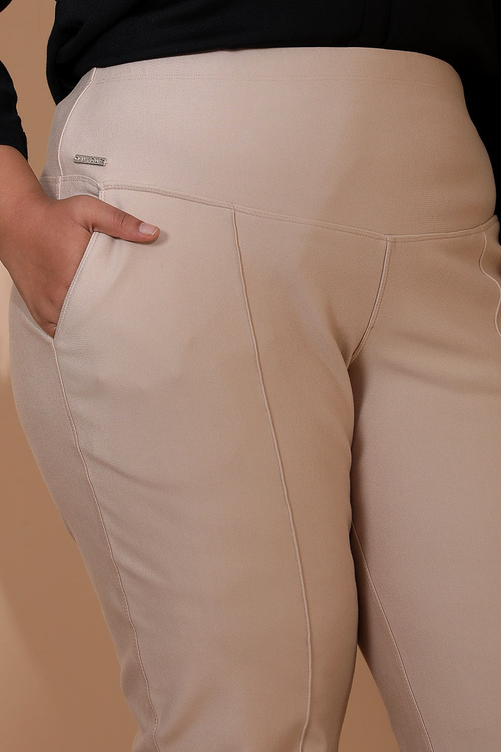 Comfortable Plus Size Cream Tummy Shaper Straight Fit Pants