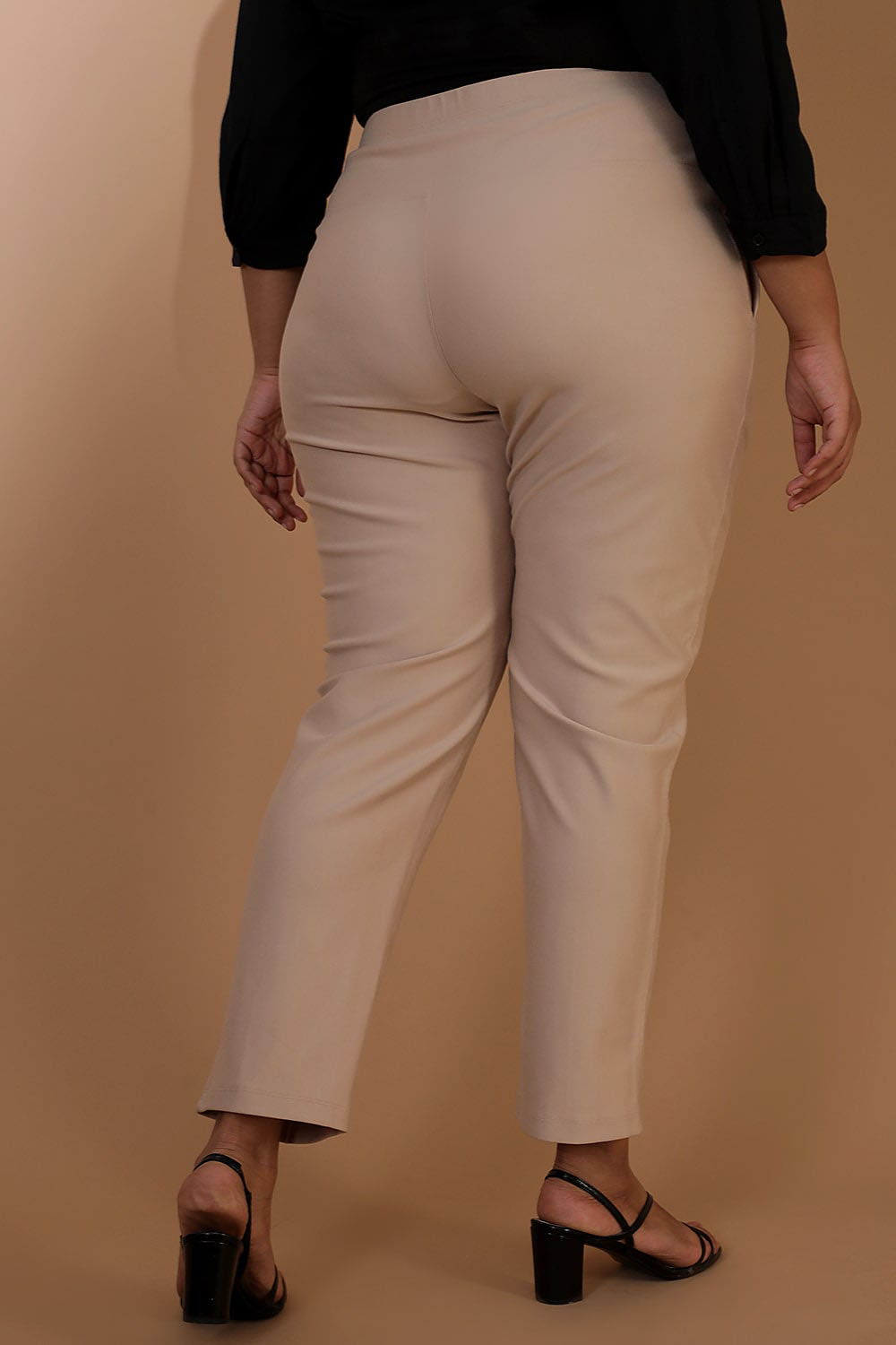 Plus Size Cream Tummy Shaper Straight Fit Pants