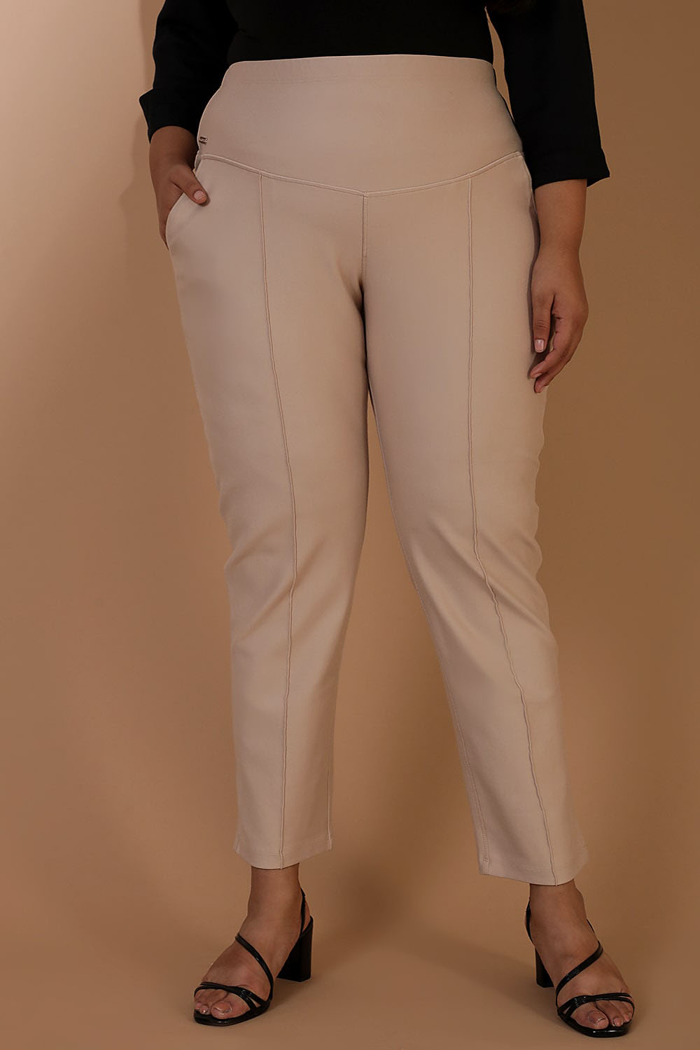 Buy Plus Size Cream Tummy Shaper Straight Fit Pants