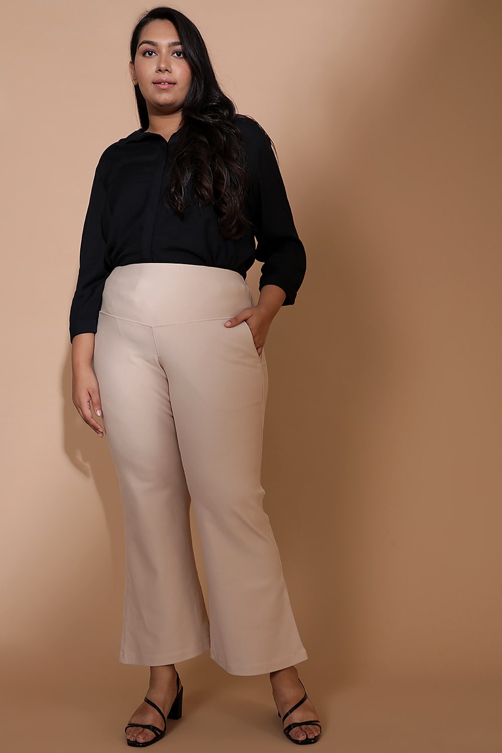Plus Size Cream Tummy Shaper Flare Pants