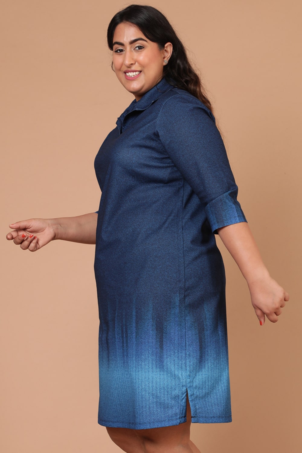 Plus Size Midnight Denim Ombre Shirt Dress