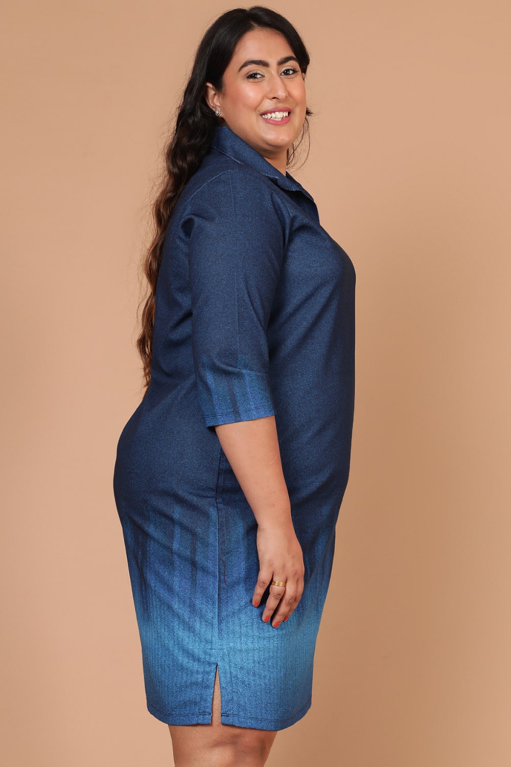 Midnight Denim Ombre Shirt Dress for Women