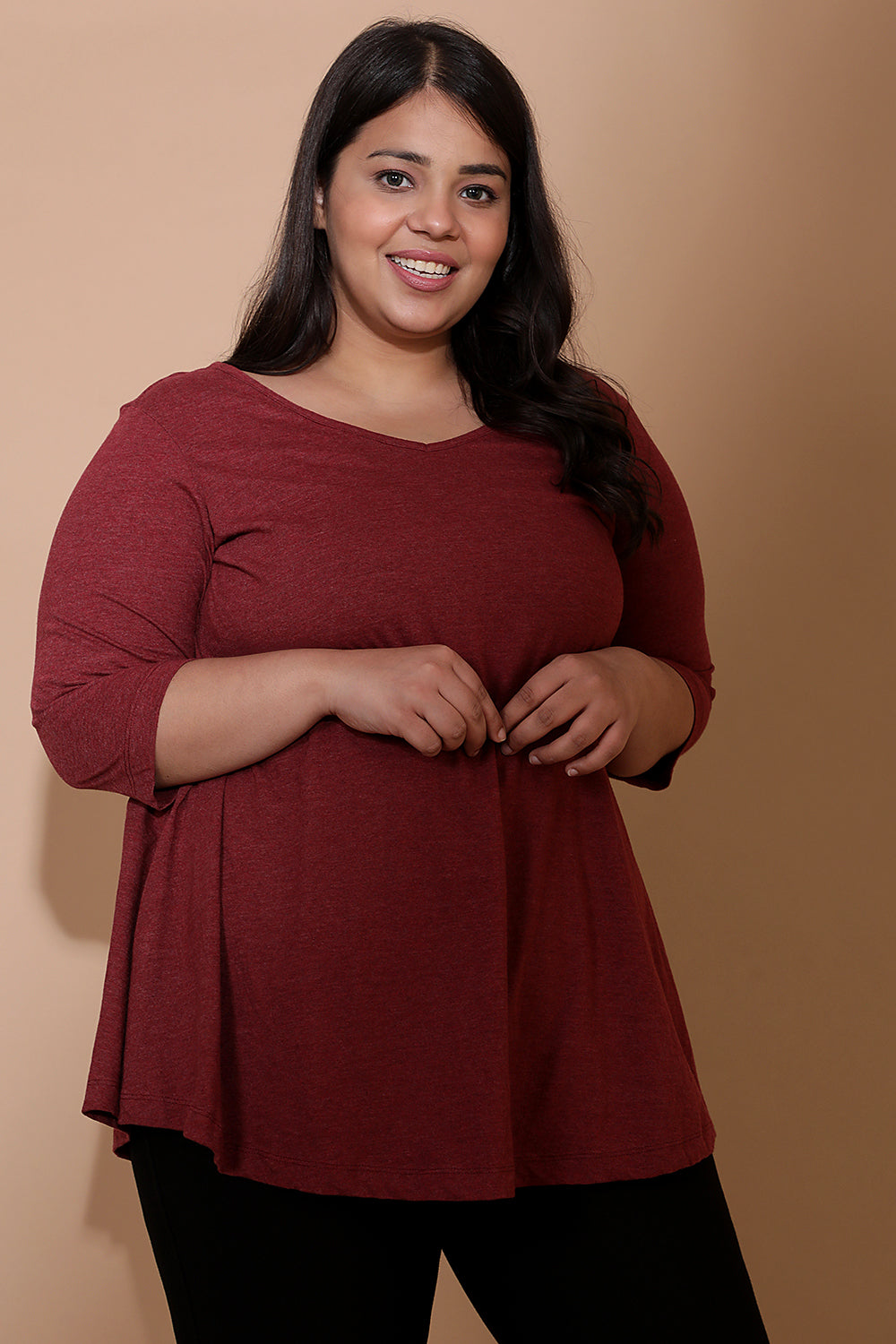 Maroon Heather A Line Tee