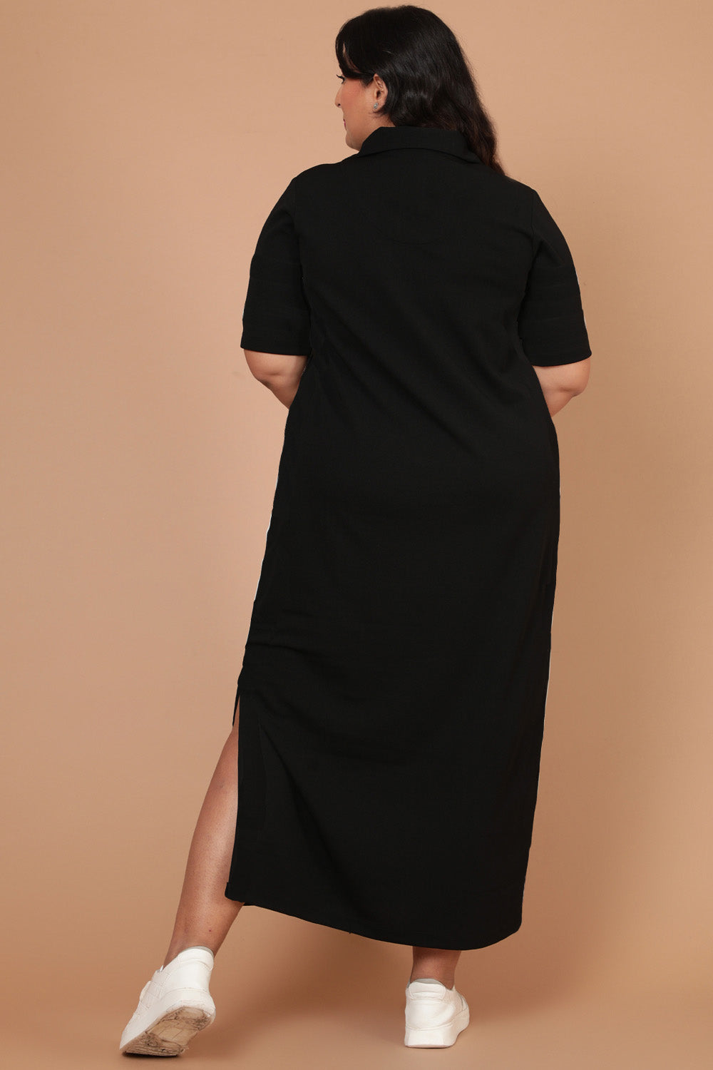 Comfortable Black Side Slit Long Dress
