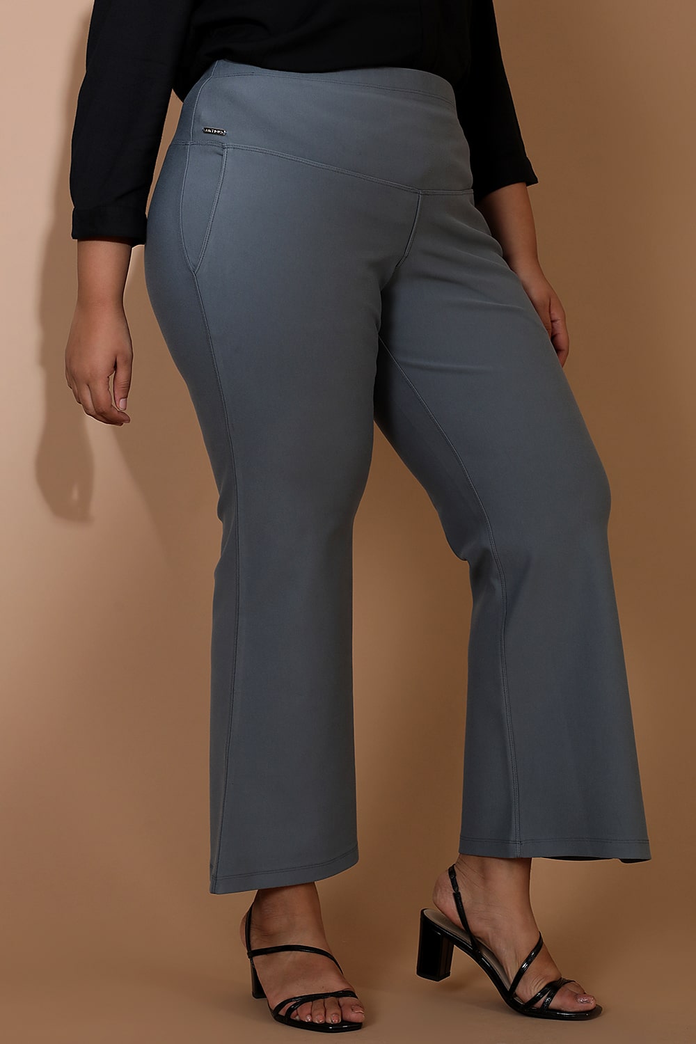 Plus Size Mist Blue Tummy Shaper Flare Pants