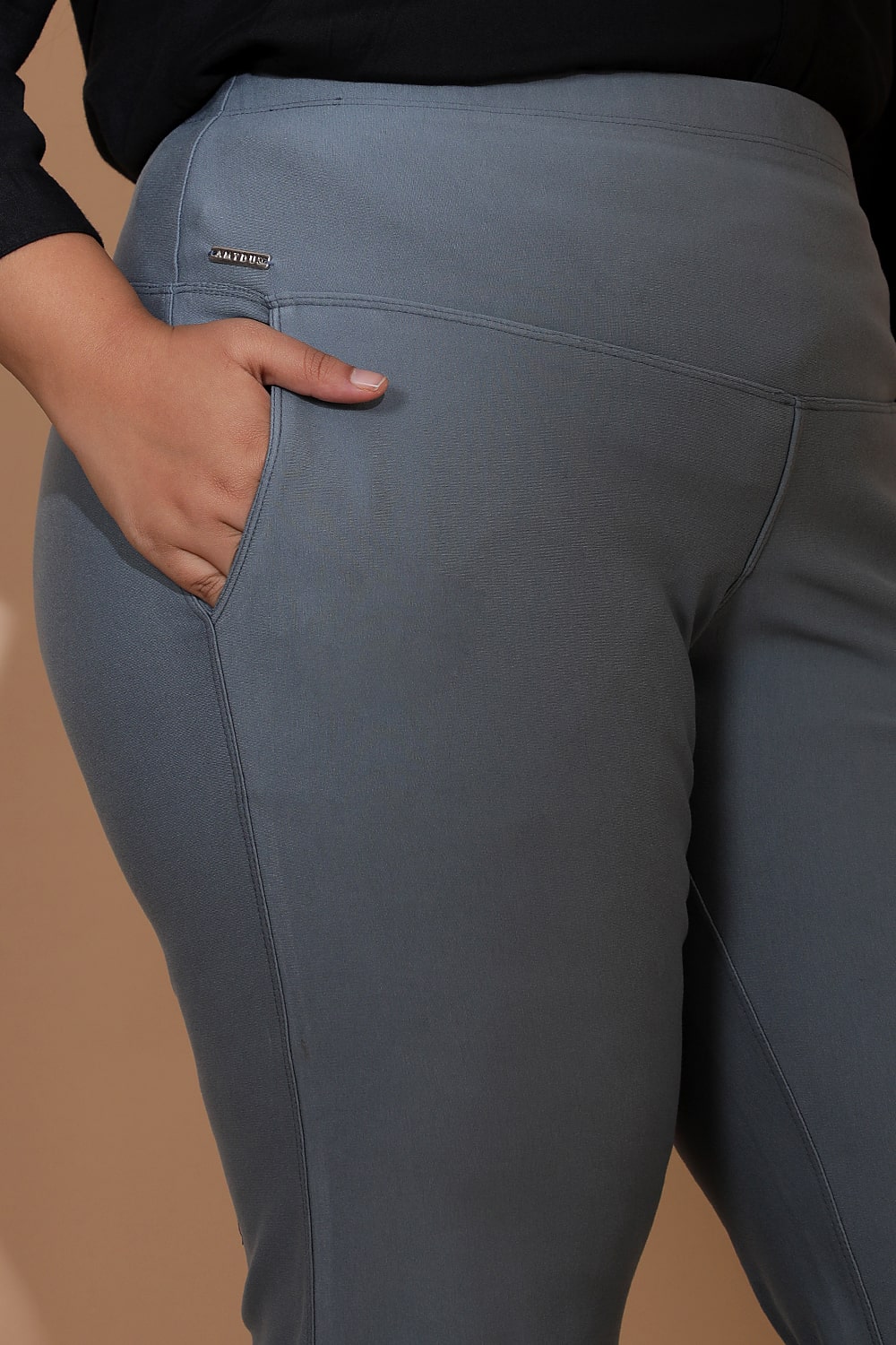 Comfortable Plus Size Mist Blue Tummy Shaper Flare Pants
