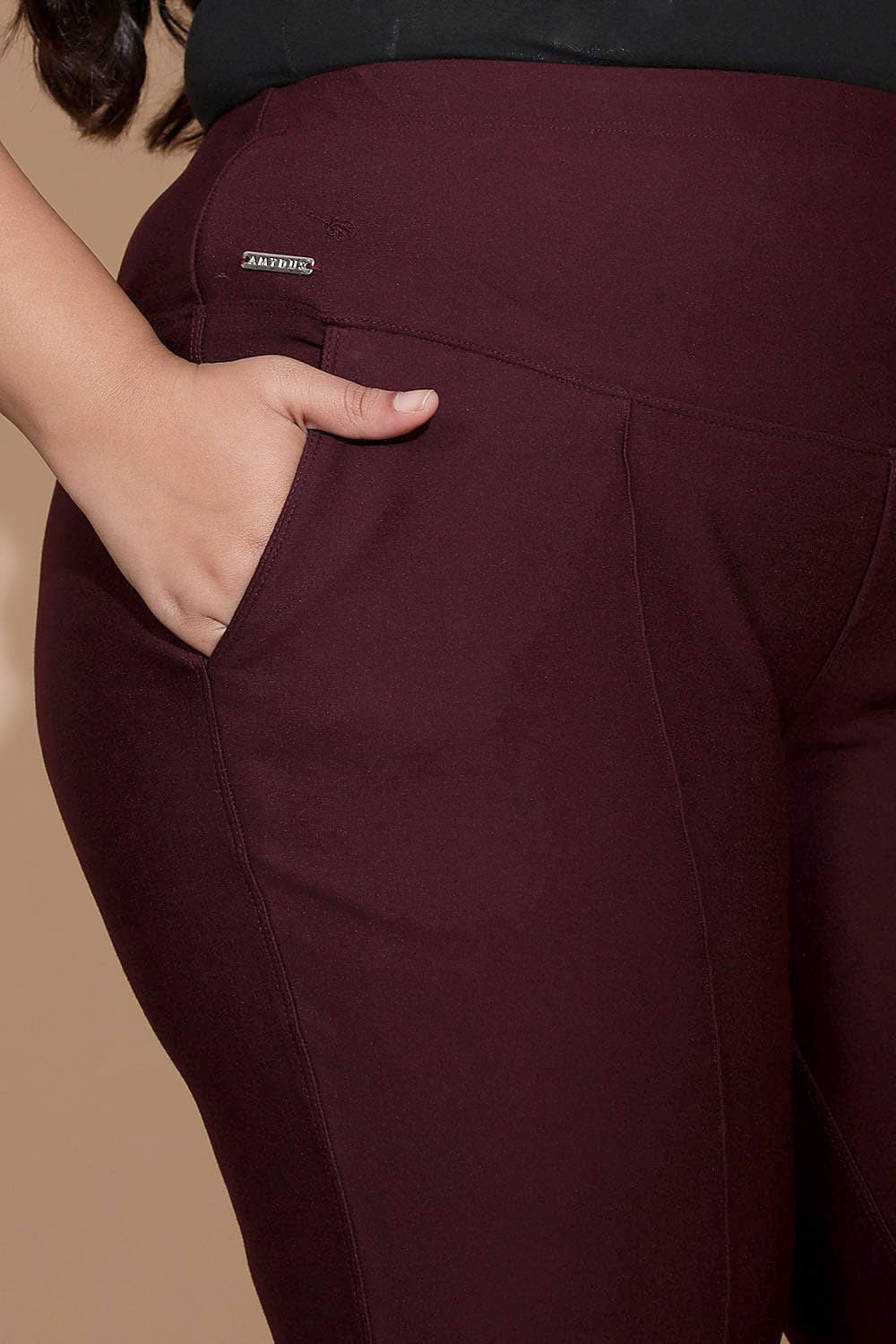 Wine Crease Seam Tummy Tucker Pants