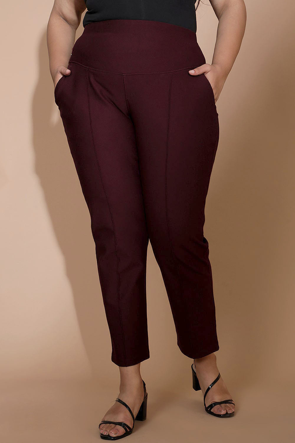 Wine Crease Seam Tummy Tucker Pants