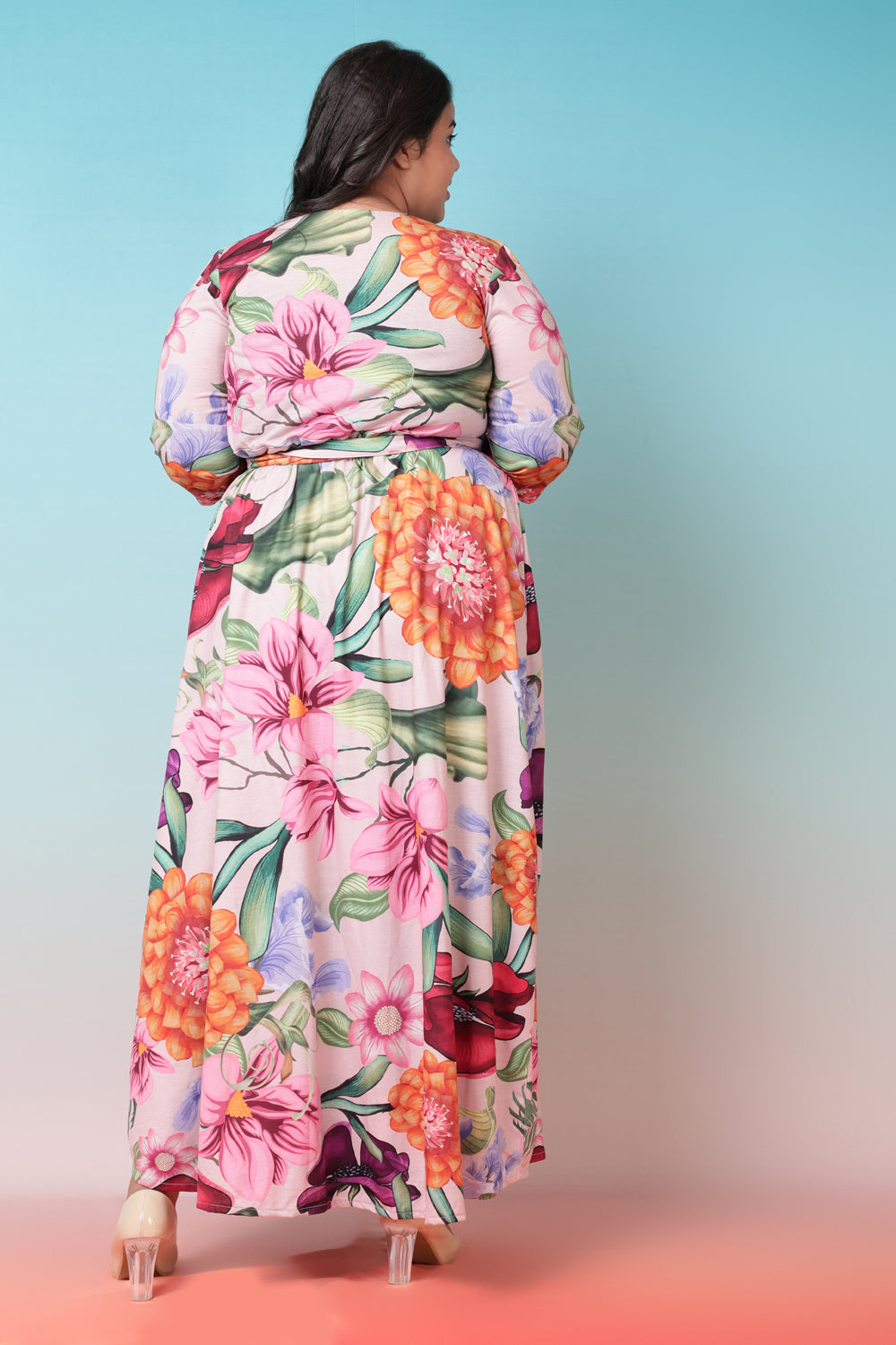 Comfortable Florals in Peaches True Wrap Maxi Dress